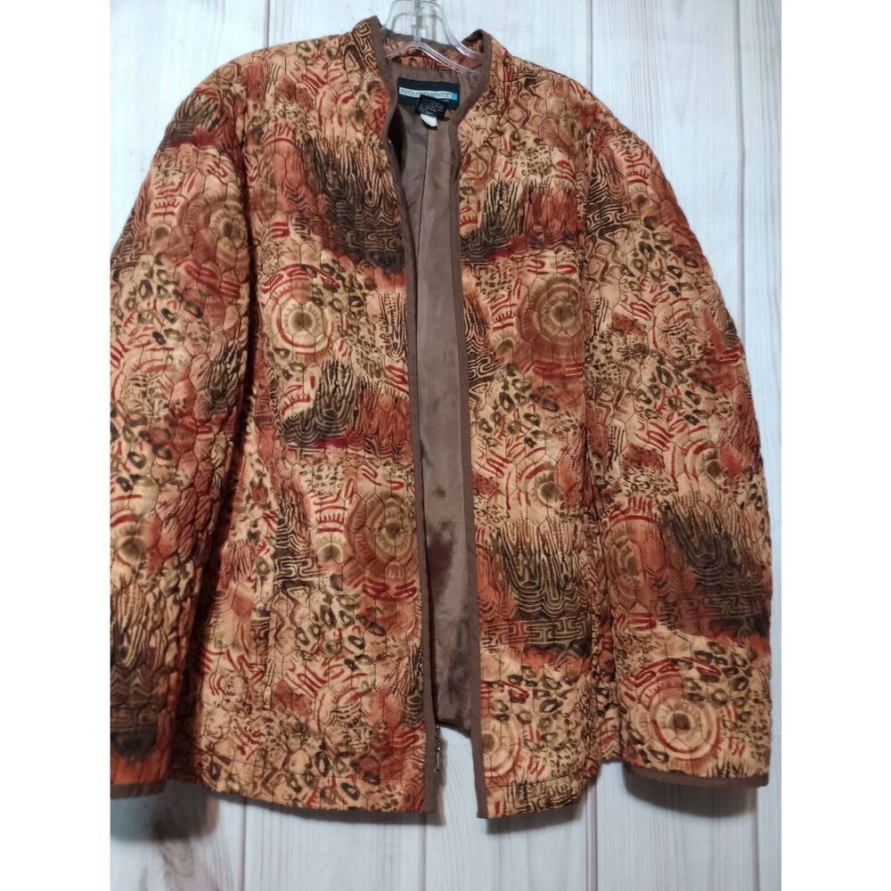 Requirements Woman Quilted Jacket‎ 2X Brown Abstract Print Full Zip Mock Neck - Picture 3 of 6
